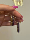 Louie Love Purple Glitter Gold Football Sports Paw Hoop Earrings