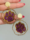 Louie Love Purple & Gold Football Sports Paw Earrings