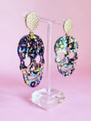 Midnight Confetti Acrylic Large Skull Earring