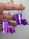 Louie Love Mirror Purple Acrylic Louisiana State Hoop Earrings
