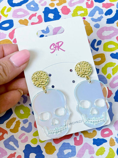 Iridescent Acrylic Skull Dangle Earring