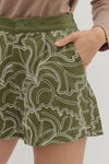 Entro Olive Floral Embroidered Shorts