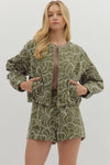 Entro Olive Floral Embroidered Jacket
