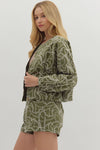 Entro Olive Floral Embroidered Jacket