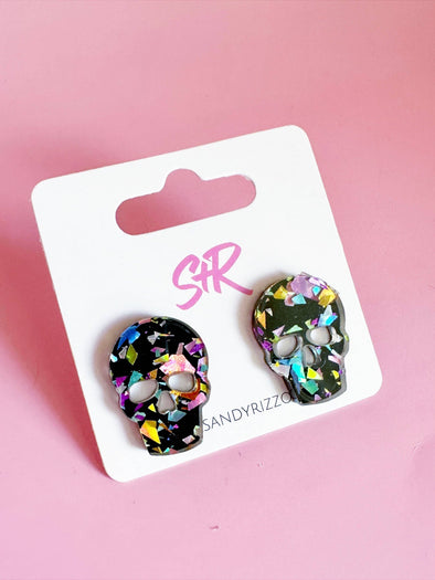 Midnight Confetti Acrylic Skull Stud Earring