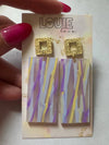 Louie Love Acrylic Purple Lavender Yellow Stripe Earrings
