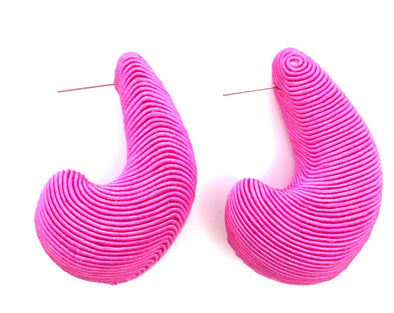 Hot Pink Cord Wrapped Teardrop Earring