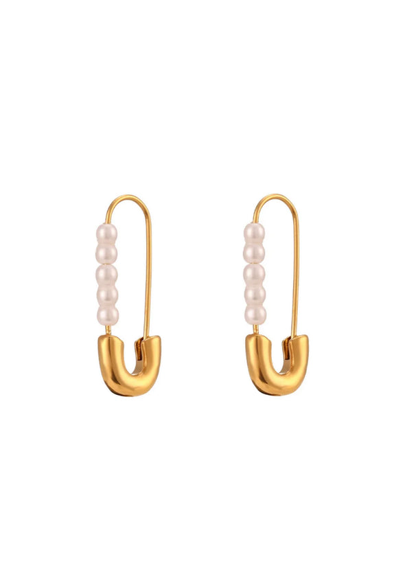 HJane Pearl Safety Pin Earrings