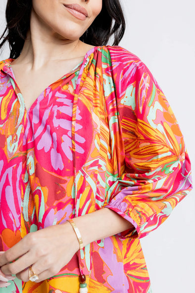 Karlie Abstract Tropical Palm Dress