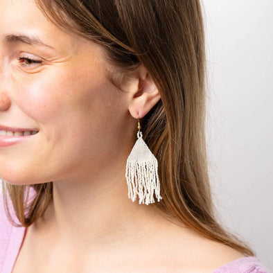 Ink+Alloy Lexie Solid Beaded Fringe Earrings Cream