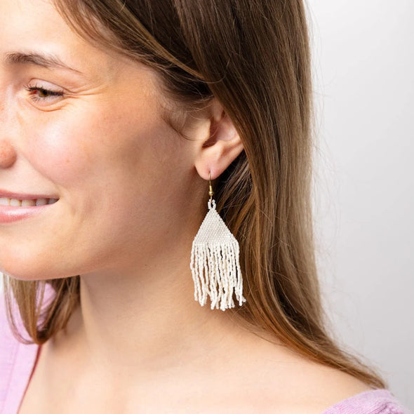 Ink+Alloy Lexie Solid Beaded Fringe Earrings Cream