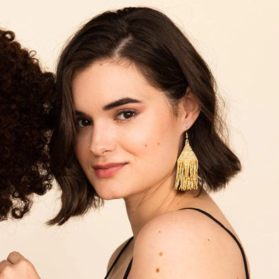 Ink+Alloy Lexie Solid Beaded Fringe Earrings Gold