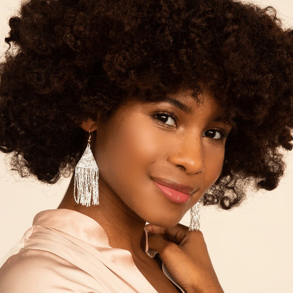 Ink+Alloy Lexie Solid Beaded Fringe Earrings Silver