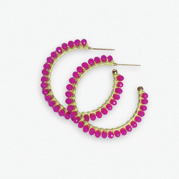 Ink + Alloy Lillian Crystal Threaded Bead Hoops- Hot Pink