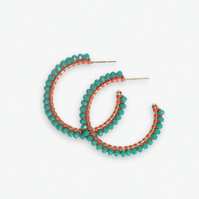 Ink + Alloy Lillian Crystal Threaded Bead Hoops- Turquoise