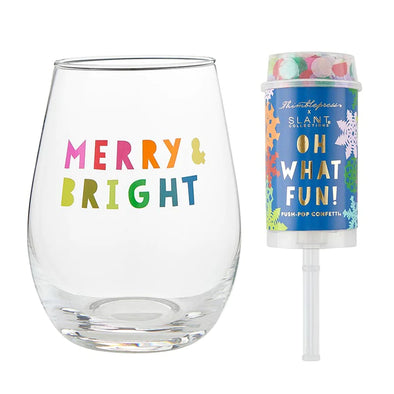 Slant Merry & Bright Wine Glass & Popper Set