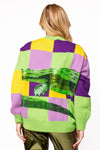 QOS Mardi Gras Checkered Alligator Queen Sweater