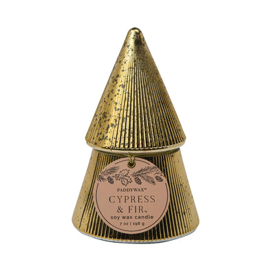 Paddywax Gold Ribbed Mercury Stacked Tree Candle - Cypress