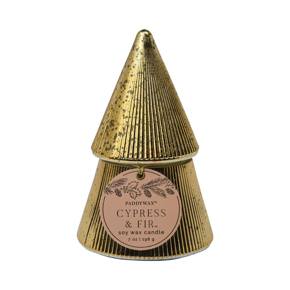 Paddywax Gold Ribbed Mercury Stacked Tree Candle - Cypress