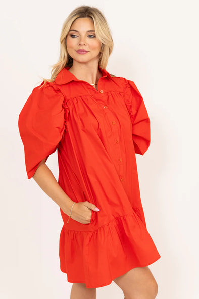Karlie Puff Sleeve Ruffle Dress