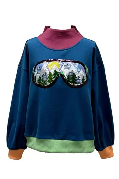 QOS Colorblock Ski Goggle w/Reflection Mock Neck Sweatshirt