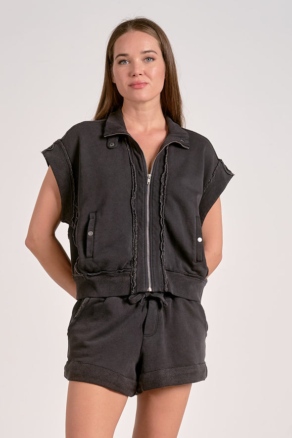 Elan Black Ainsley Zip Up Vest