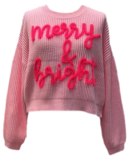 QOS Neon Pin Merry & Bright Sweater