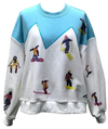 QOS White/Blue Skiers On Mountain Sweatshirt