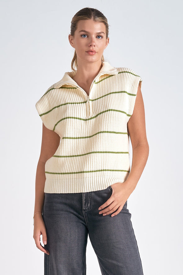 Elan Beige and Green Sweater Vest