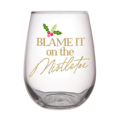 Slant Blame It On The Mistletoe Stemless Wine Glass