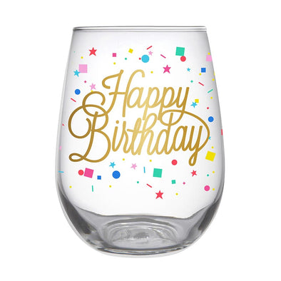 Slant Happy Birthday Confetti Stemless Wine Glass