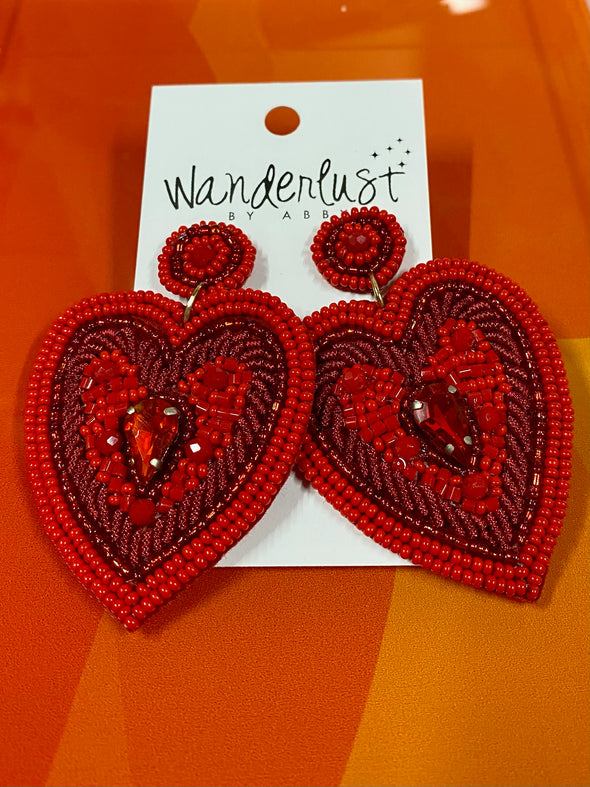 Red On Red Heart Earrings