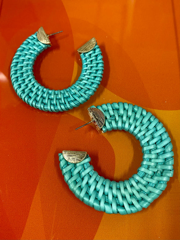 Large Teal Straw Hoops