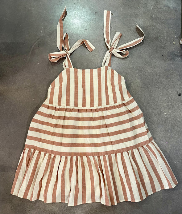 Striped Shift Dress with Tie Sleeves