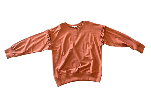 Brown Long Sleeve Sweatshirt With Ruffle