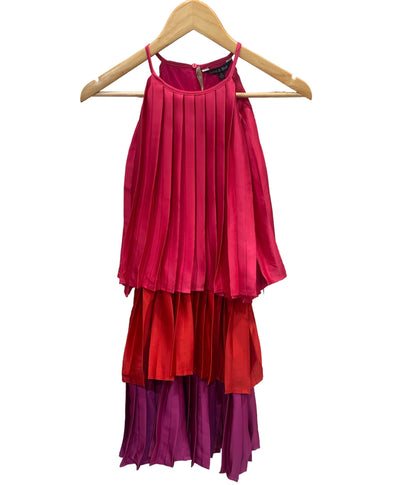 Strut & Bolt Color Block Pleated Satin Tiered Dress