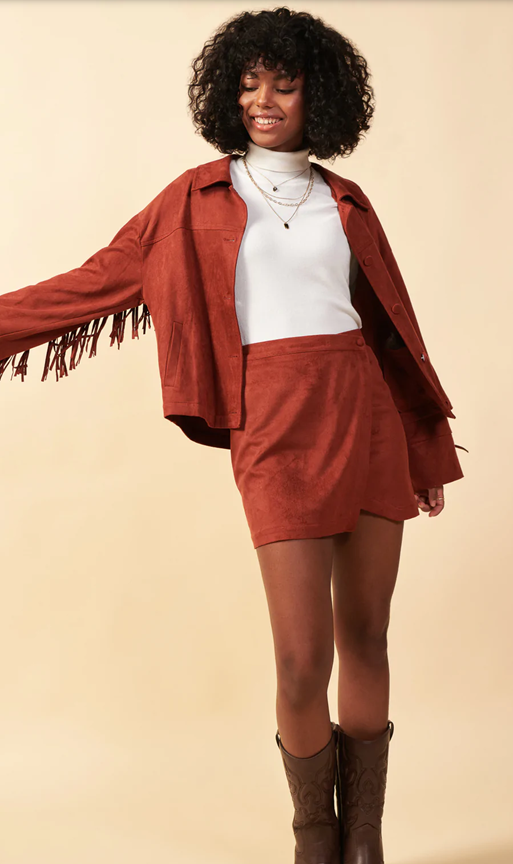 Snap Front Suede Wrap Skirt