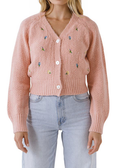 Floral Embroidered Knit Cardigan