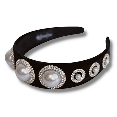 Black Velvet Headband with Pearls