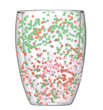Slant Red, Green, & Pink Confetti Stemless Glass