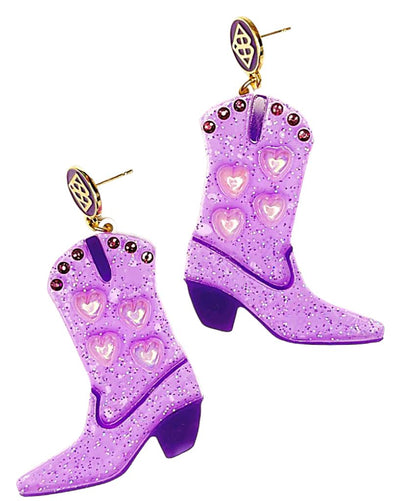 Purple Blingy Boot Earrings