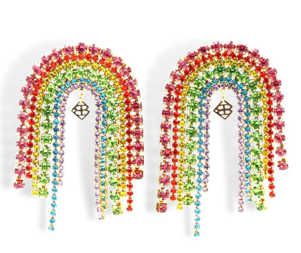 Rainbow Crystal Fringe Earrings